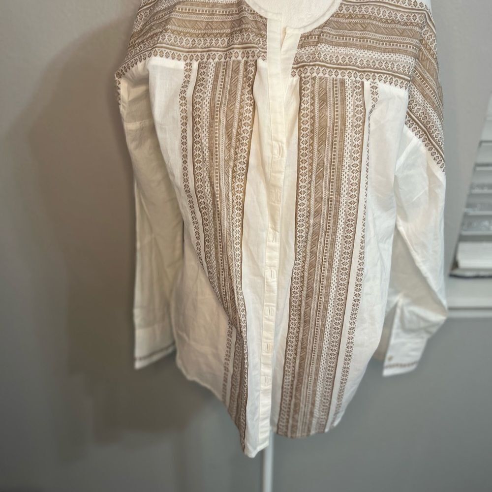 Sundance Cotton Bohemian Print Top Long Sleeve White Brown P 10 Medium - Picture 3 of 12